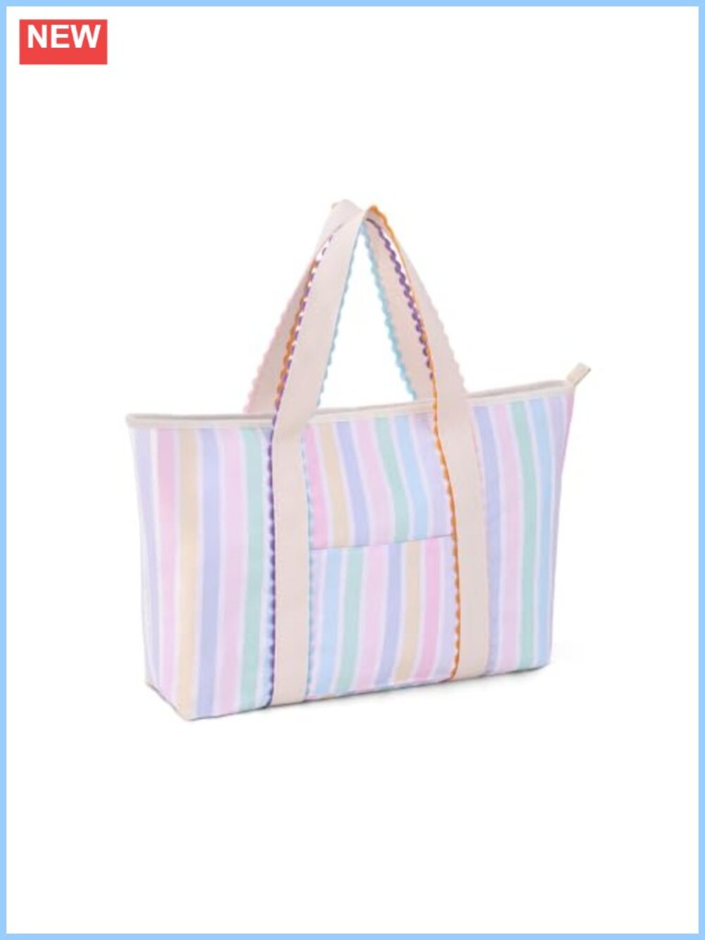 Women's Canvas Tote Bag with Rainbow Rick Rack Trim, Shoulder Handbag